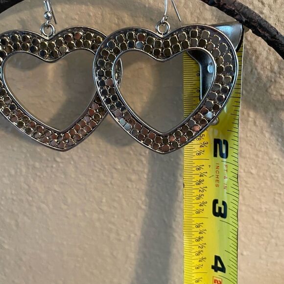 Metal art heart two tone gold and silver earrings - Picture 8 of 9